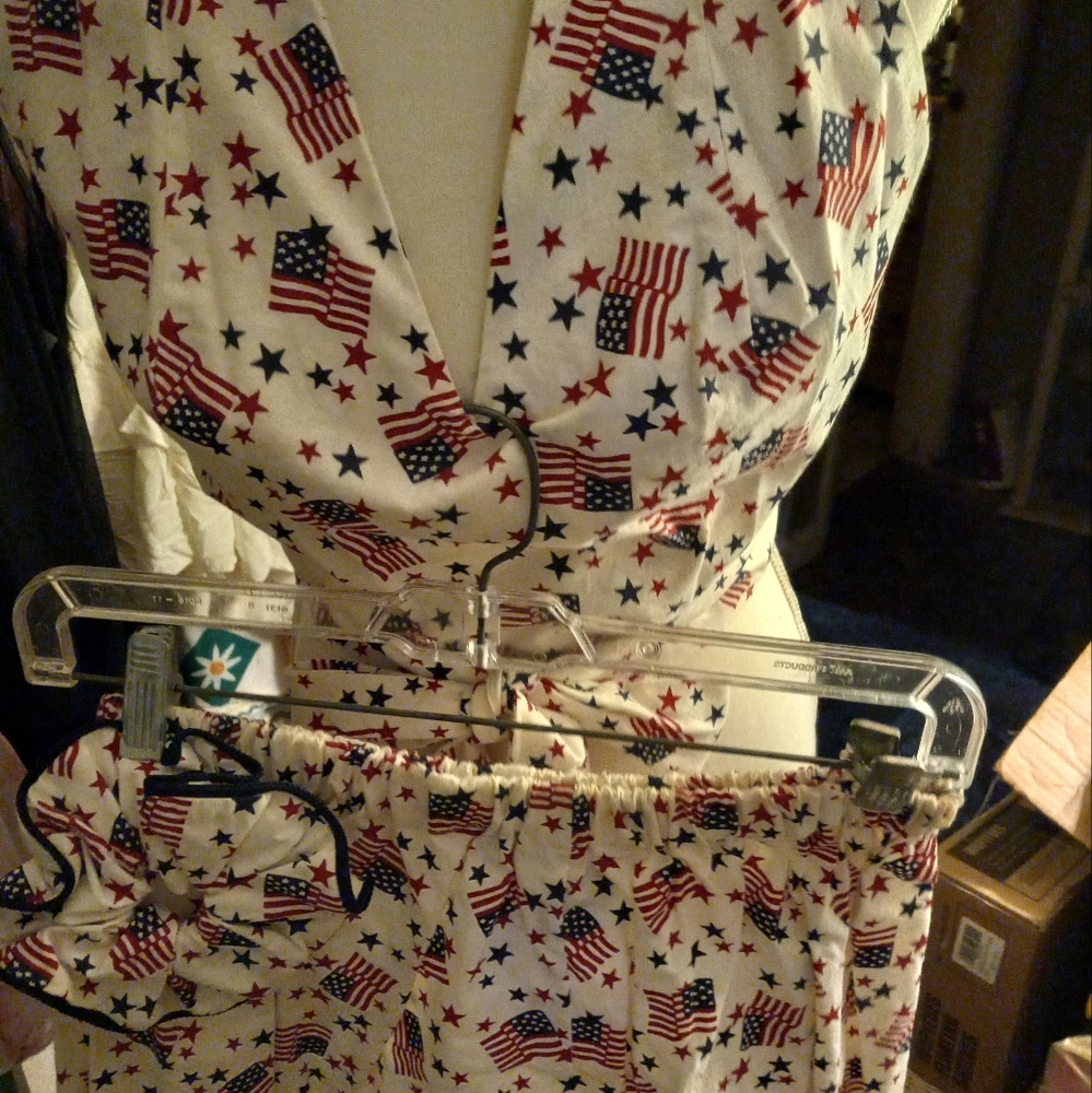 Not new,vintage patriotic flag print halter& skort&ponyholder size small/medium.